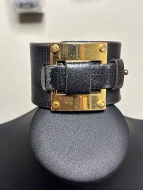 India Hicks Lady P Black Leather Gold Tone Witchy Wrap Bracelet